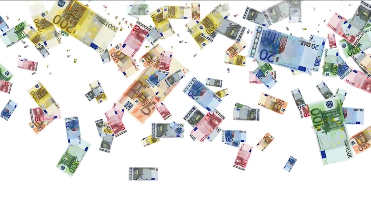 Purchase business video animated falling Euro, dollars 
